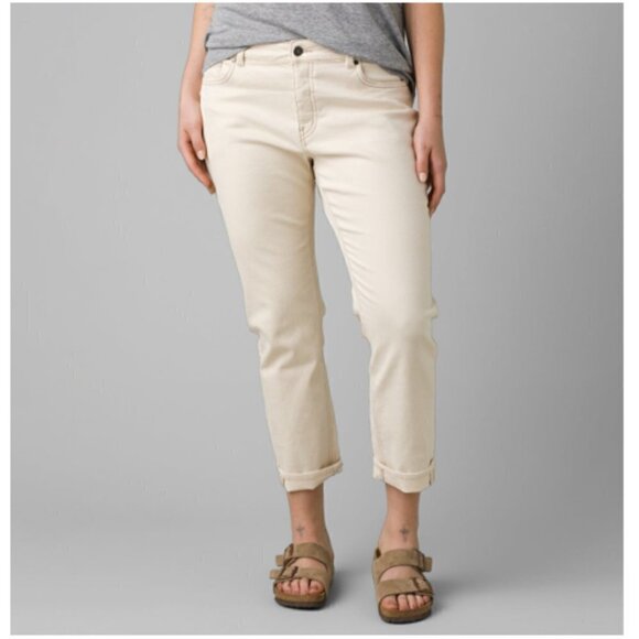 Prana Buxton Slim Boyfriend Jeans Cropped Button Fly Natural Size 2/26 NWT - Picture 1 of 9